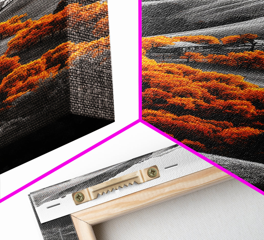 Autumn Hills, Vibrant Trees, Countryside View, Framed Canvas Print, Fall Landscape Art, Farmhouse Decor, Cozy Living Room Accent