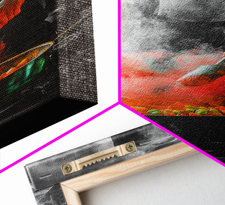 Chef Cooking, Kitchen Smoke, Artistic Culinary Scene, Framed Canvas Print, Modern Kitchen Wall Art, Vibrant Food Art, Chef Decor