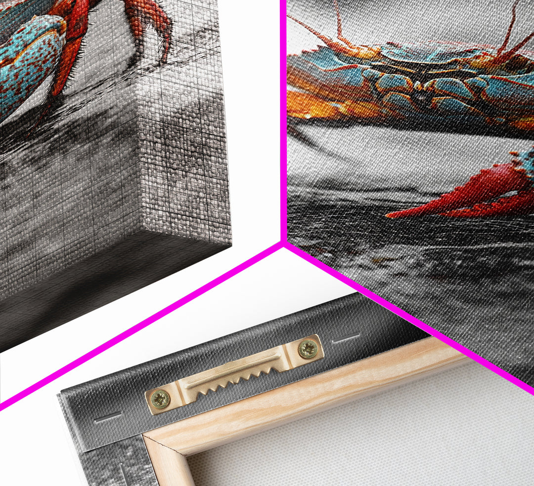 Blue Crab, Vibrant Shell, Coastal Creature Art, Framed Canvas Print, Bathroom Wall Art, Nautical Theme Decor, Ocean Wildlife Art