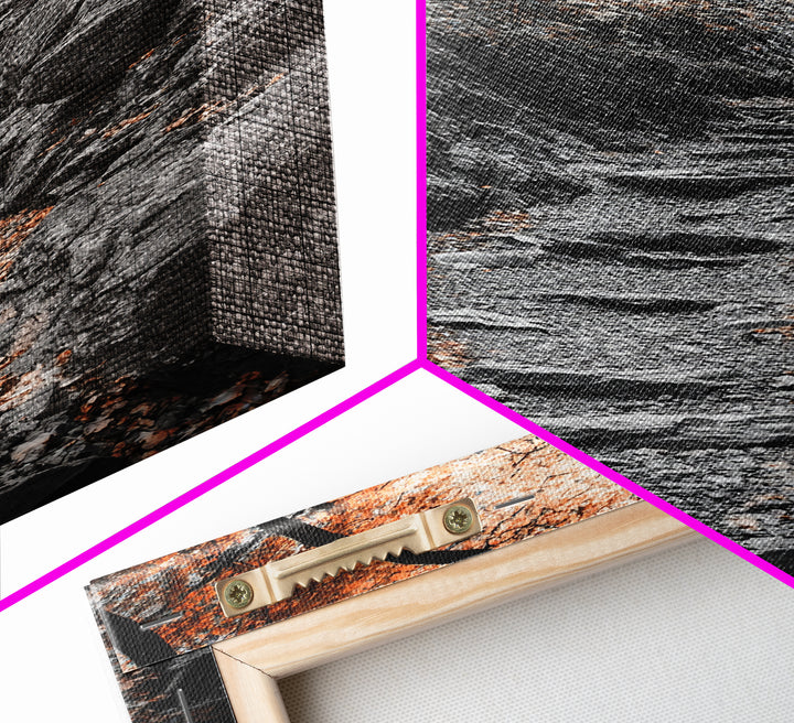 Rocky Trail, Autumn Leaves, Forest Path, Framed Canvas Print, Fall Nature Wall Art, Rustic Entryway Decor, Hiking Landscape Art