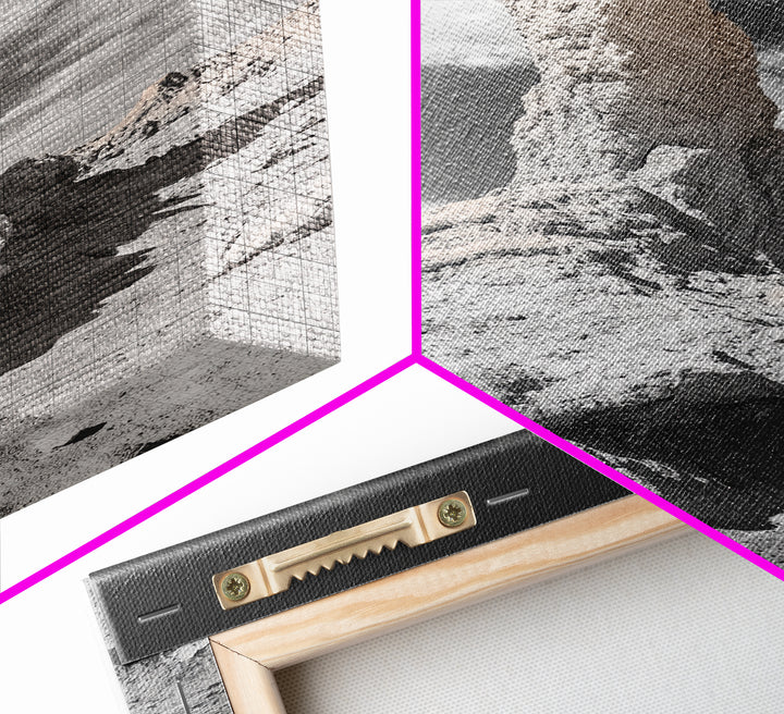 Rock Spire, Desert Monument, Sky Landscape, Framed Canvas Print, Modern Nature Wall Art, Earth Tones Decor, Minimalist Desert Art