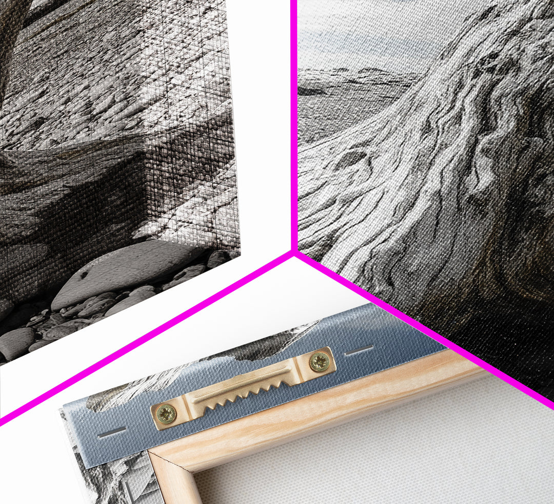 Coastal Driftwood, Beach Stump, Pebble Shore, Framed Canvas Print, Rustic Wall Art, Bathroom Decor, Earthy Beach House Accent