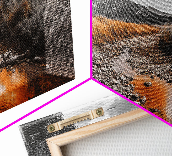 Autumn Stream, Golden Creek, Rustic Nature, Fall Landscape, Framed Canvas Print, Farmhouse Decor, Living Room Wall Art, Earth Tones