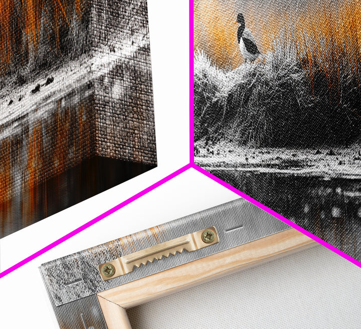 Autumn Marsh Scene, Duck Reflection, Moody Landscape, Canvas Print, Fall nature wall art, rustic home decor, cabin wall print