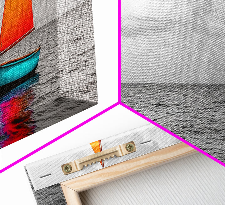 Sailboat Art, Bright Sail, Ocean Calm, Nautical Theme, Framed Canvas Print, Beach Wall Art, Coastal Decor, Minimalist Living Room Art