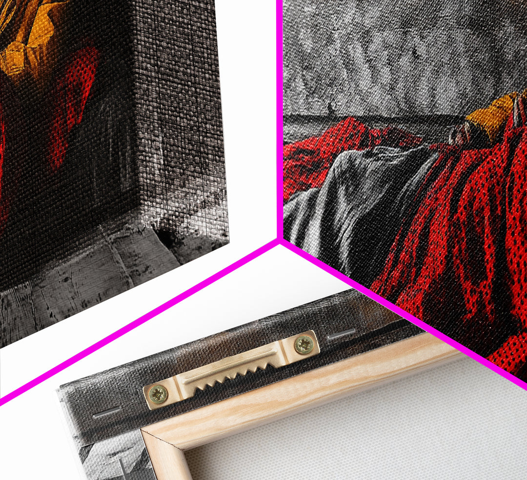 Cowboy Resting, Rustic Cabin Scene, Western Americana, Framed Canvas Print, Fall Wall Art, Bedroom or Study Western Style Decor