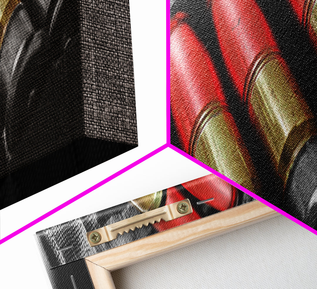 Red Ammo, Tactical Gear, Military Closeup, Rustic Warrior, Framed Canvas Print, Masculine Wall Art, Man Cave Wall Decor