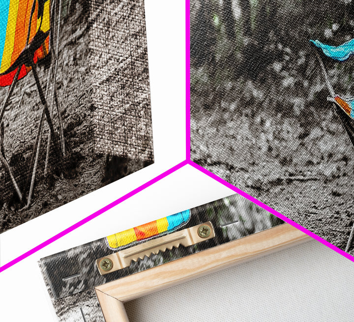 Camping Chair, Forest Trail, Boho Vibes, Outdoor Escape, Framed Canvas Print, Playful Wall Art, Kids Room Decor, Nature Adventure Style