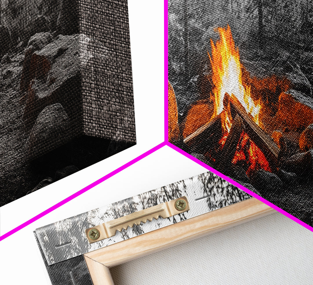 Campfire Heat, Forest Light, Autumn Fire, Nature Glow, Canvas Print, Rustic Wall Art, Cabin Living Decor, Outdoor Adventure Style