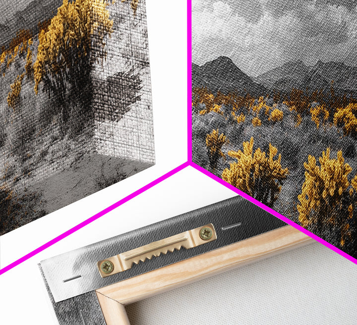 Desert Cactus, Southwestern Vibes, Golden Landscape, Boho Earth Tones, Framed Canvas Print, Entryway Wall Art, Desert Home Decor