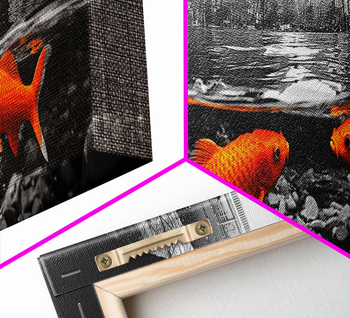 City Meets Nature, Urban Fish, Goldfish Art, Surreal Street Scene, Framed Canvas Print, Quirky Kitchen Wall Art, Modern Whimsical Decor