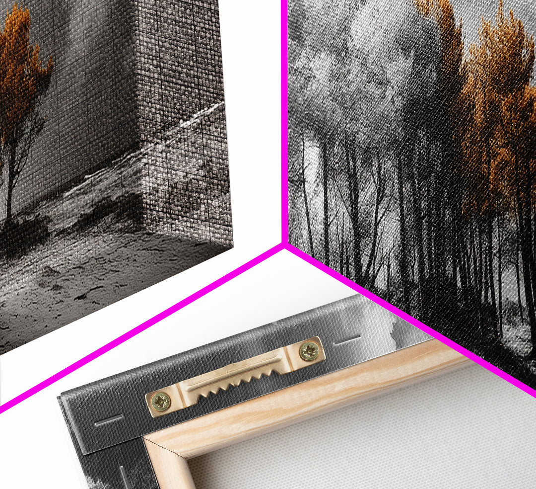 Autumn Forest Trees, Windswept Pine Grove, Beachside View, Framed Canvas Print, Fall Wall Art, Entryway Decor, Minimalist Style