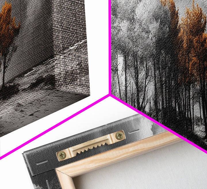 Autumn Forest Trees, Windswept Pine Grove, Beachside View, Framed Canvas Print, Fall Wall Art, Entryway Decor, Minimalist Style