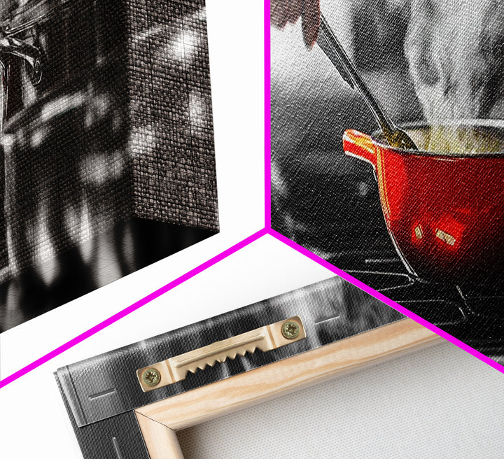 Red Cooking Pot, Steamy Kitchen Scene, Culinary Art Moment, Framed Canvas Print, Kitchen Wall Art, Modern Home Decor, Foodie Gift