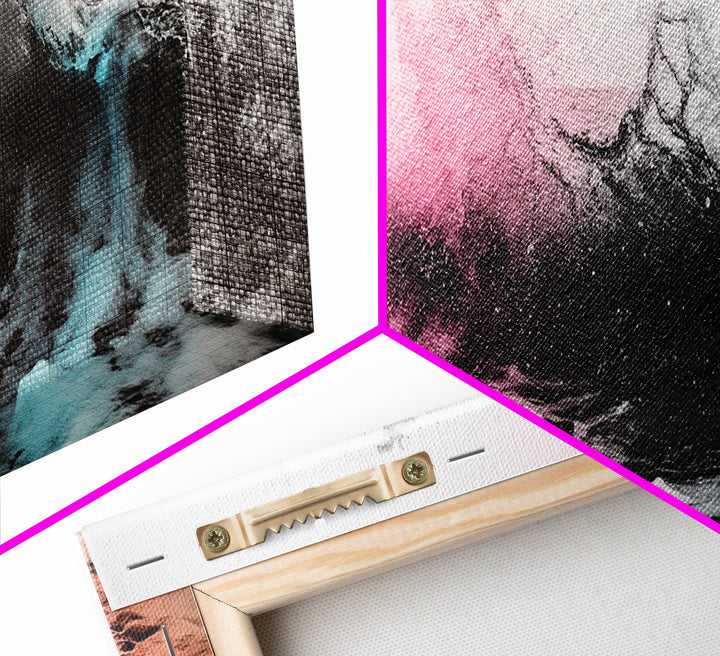 Crashing Ocean Wave, Pastel Color Splash, Moody Coastal Storm, Framed Canvas Print, Bathroom Wall Art, Surfer Beach Vibes