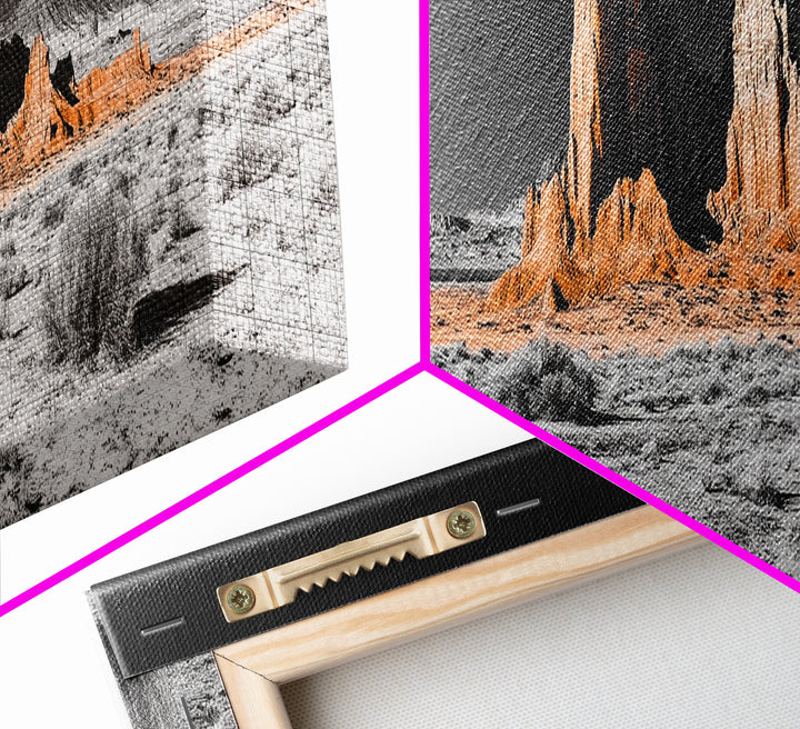 Desert Monolith Landscape, Orange Canyon Art, Southwest Nature Wall Decor, Framed Canvas Print, Rustic Home Art, Minimalist Earth Tones