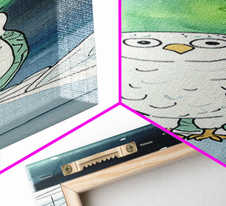 Wide Eyed Owl Beneath Northern Lights Wall Art, Whimsical Bird Print, Aurora Nursery Decor, Celestial Kids Room Art Gift
