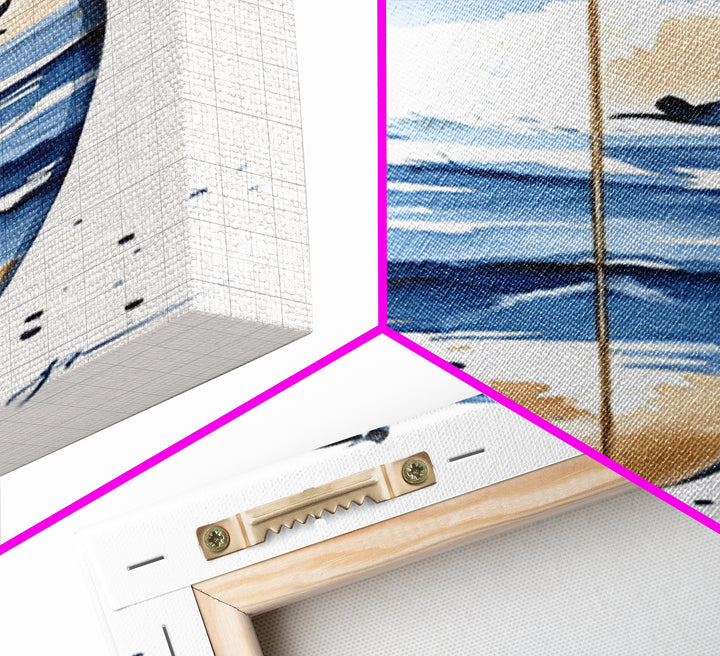 Blue Wave Surfboard With Birds Canvas Print, Coastal Wall Art, Ocean Decor, Beach House Surf Poster, Living Room Art, Modern Coastal Art