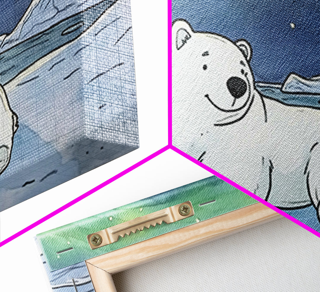 Polar Bear Under Northern Lights Wall Art, Arctic Animal Canvas Print, Nursery Decor, Wildlife Print, Winter Home Decor Gift