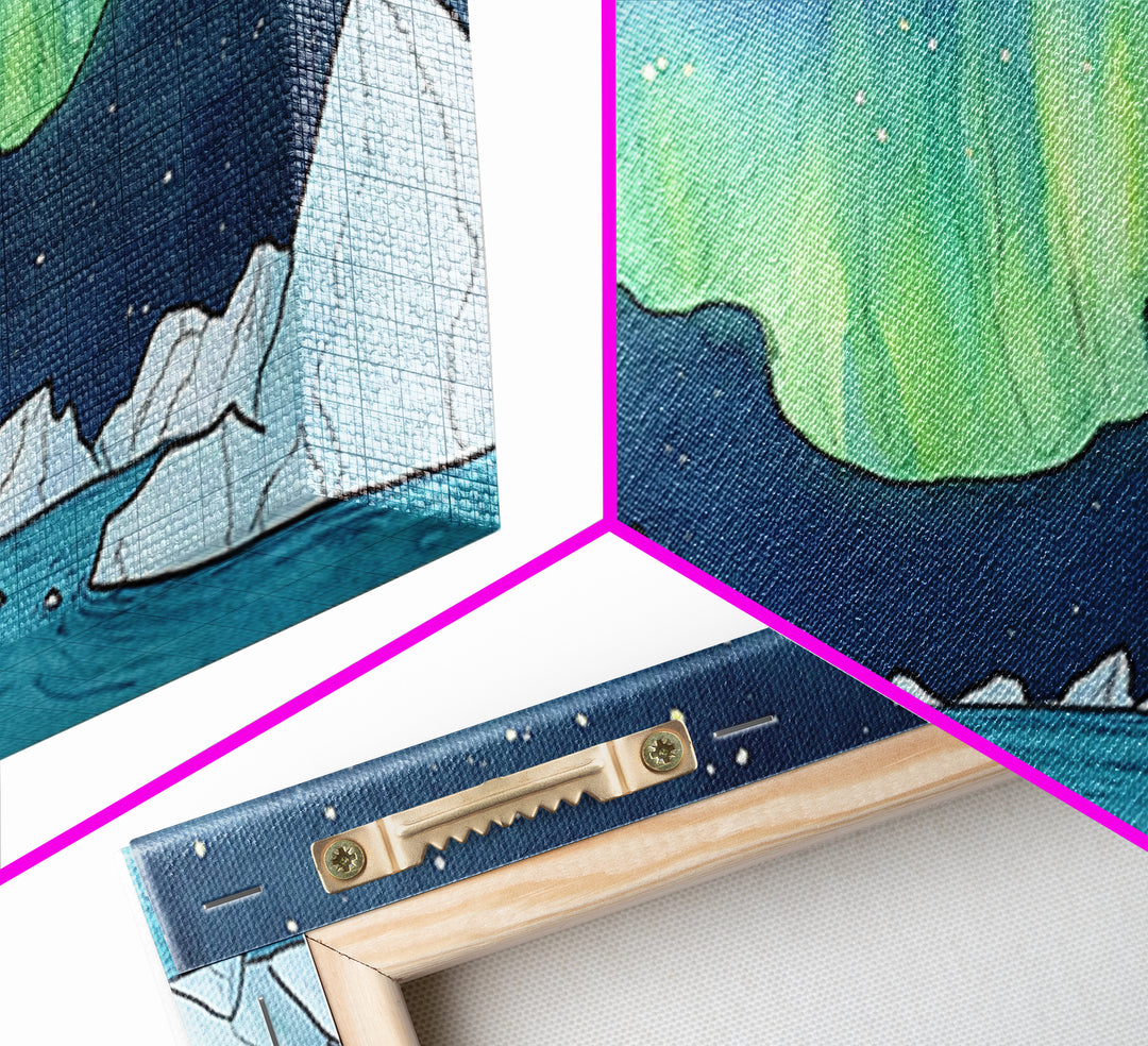 Northern Lights Boat And Iceberg Wall Art, Arctic Seascape Canvas Print, Aurora Borealis Travel Poster, Nautical Decor Gift