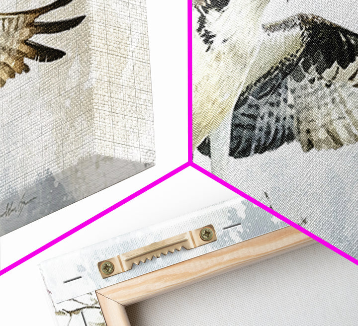 Landing Osprey On Winter Branch Canvas Print, Watercolor Hawk Wall Art, Rustic Nature Decor, Bird Lover Housewarming Gift
