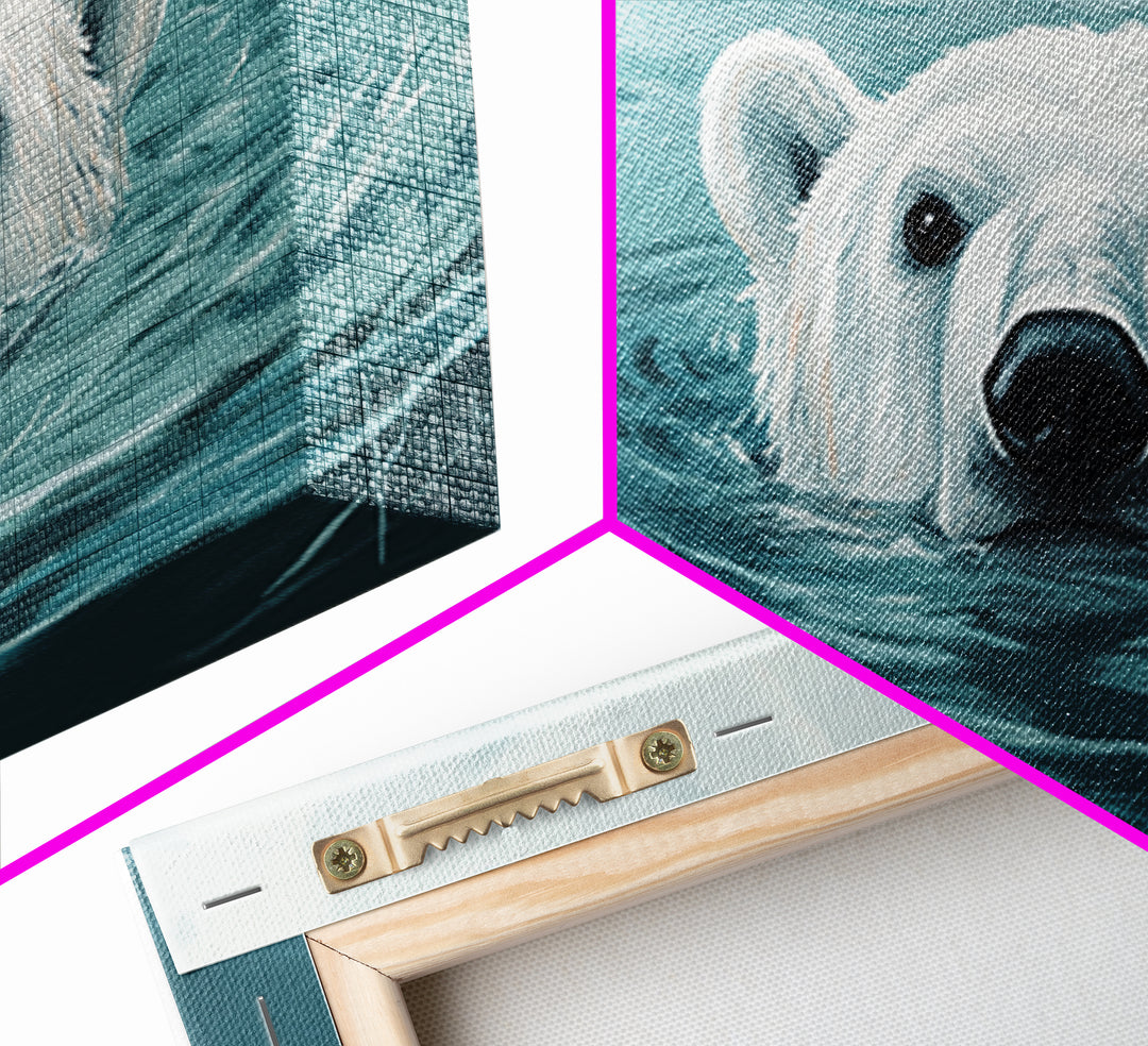 Swimming Polar Bear In Teal Water Wall Art, Arctic Wildlife Canvas Print, Ocean Animal Decor, Nursery Or Bathroom Art Print