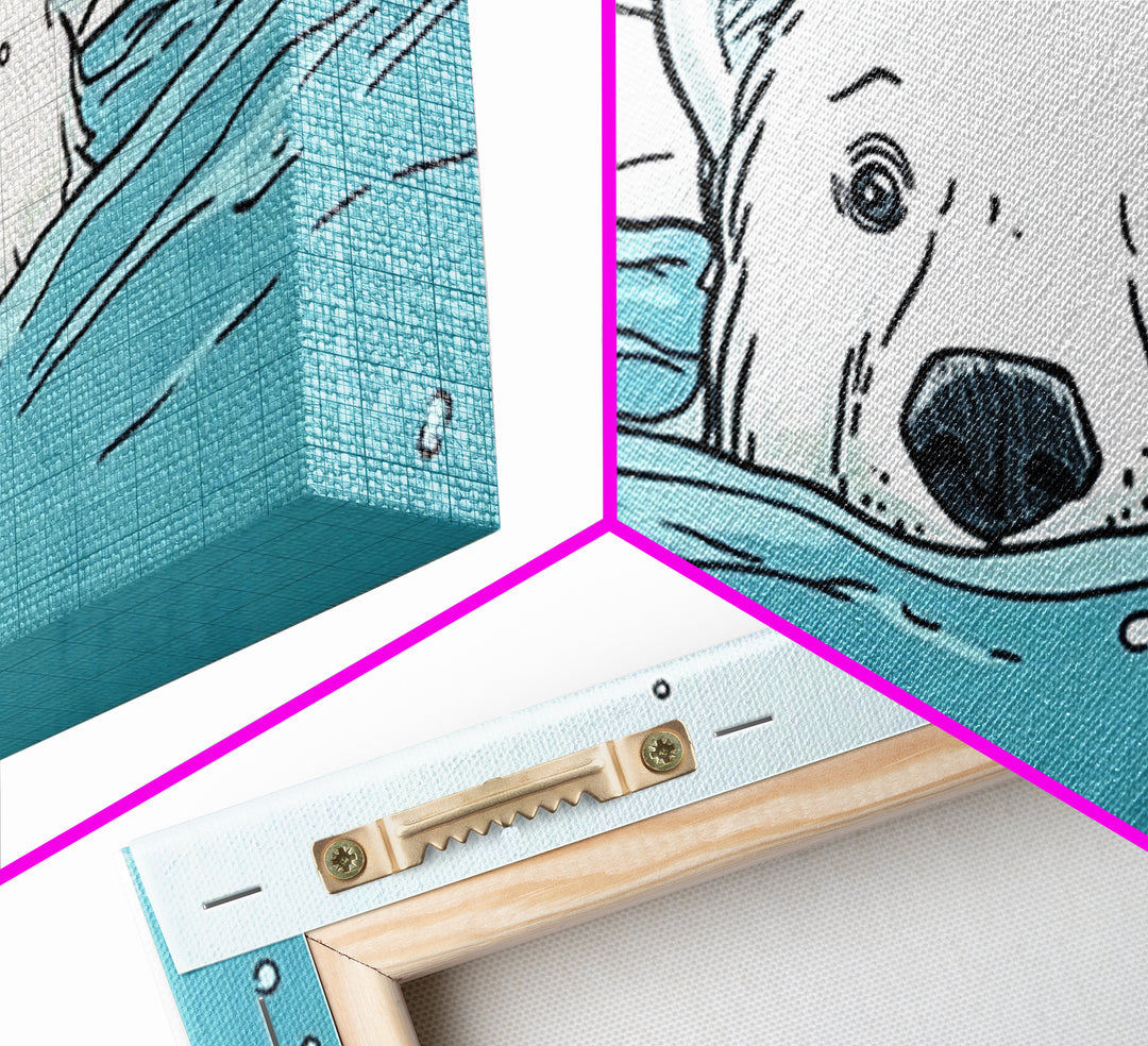 Polar Bear Swimming In Icy Water Wall Art, Arctic Animal Print, Nursery Wall Art, Kids Room Decor, Coastal Canvas Print Gift