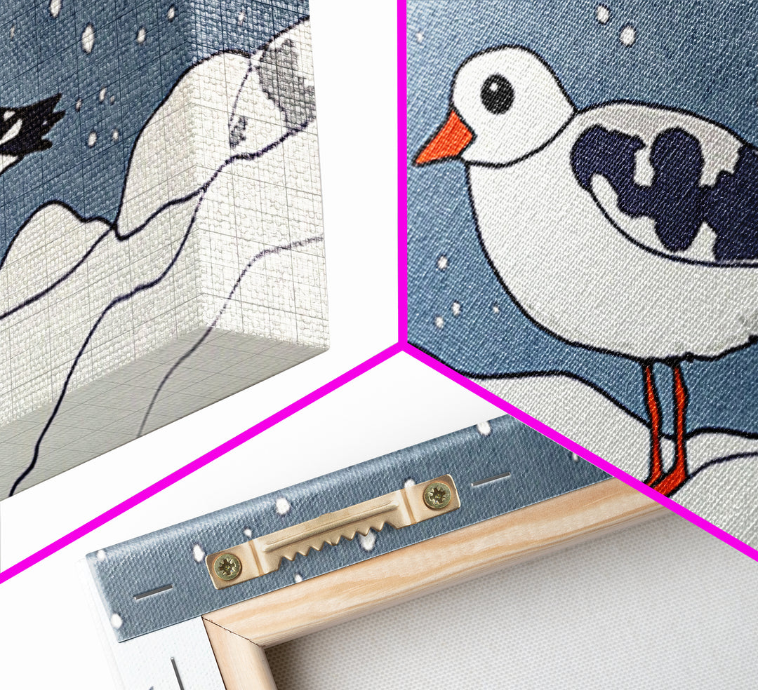 Snowy Arctic Shorebird In Winter Canvas Print, Bird Wall Art, Nursery Decor, Animal Wall Art, Minimalist Coastal Decor Gift