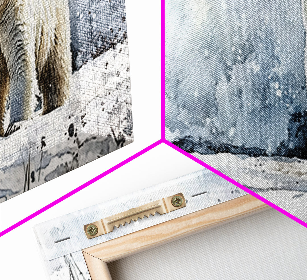 Standing Polar Bear In Snowy Tundra Wall Art, Watercolor Wildlife Print, Arctic Animal Decor, Large Canvas Housewarming Gift