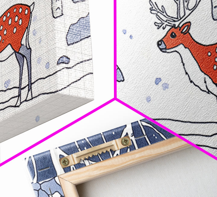 Red Deer In Snowy Birch Forest Canvas Print, Winter Wildlife Wall Art, Woodland Nursery Decor, Rustic Cabin Home Decor Gift