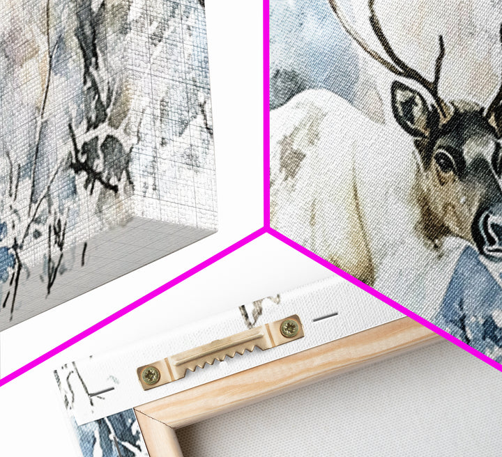 Majestic Caribou In Frosted Woods Framed Canvas Print, Winter Wildlife Wall Art, Rustic Cabin Decor, Nature Lover Art Gift