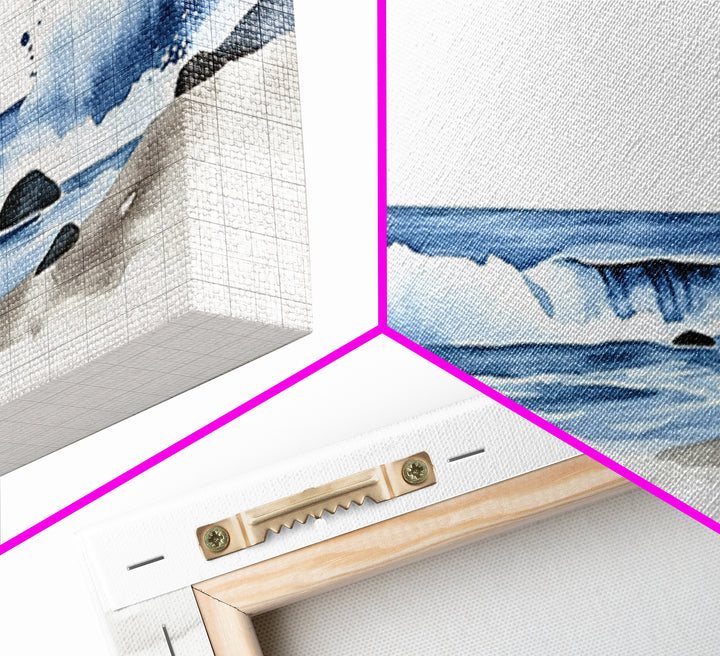 Crashing Blue Waves On Sandy Shore Canvas Print, Minimalist Ocean Wall Art, Coastal Bathroom Decor, Beach House Art Print