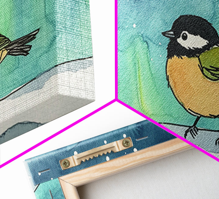 Chickadee Under Northern Lights Wall Art, Whimsical Bird Art Print, Celestial Nursery Decor, Kids Room Decor, Winter Wall Art