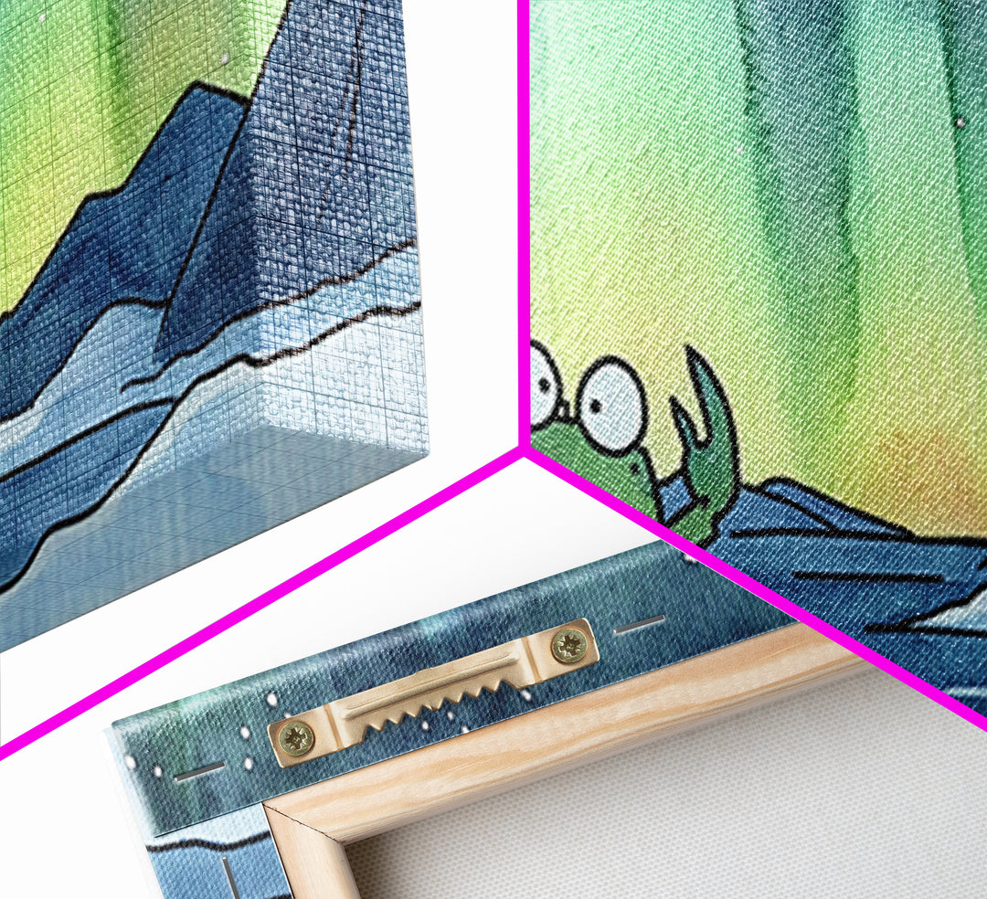 Cheerful Crab Under Northern Lights Wall Art, Whimsical Ocean Art Print, Coastal Nursery Decor, Kids Room Decor, Animal Wall Art