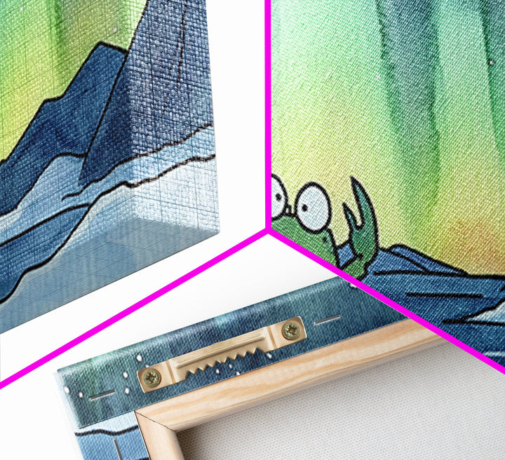 Cheerful Crab Under Northern Lights Wall Art, Whimsical Ocean Art Print, Coastal Nursery Decor, Kids Room Decor, Animal Wall Art