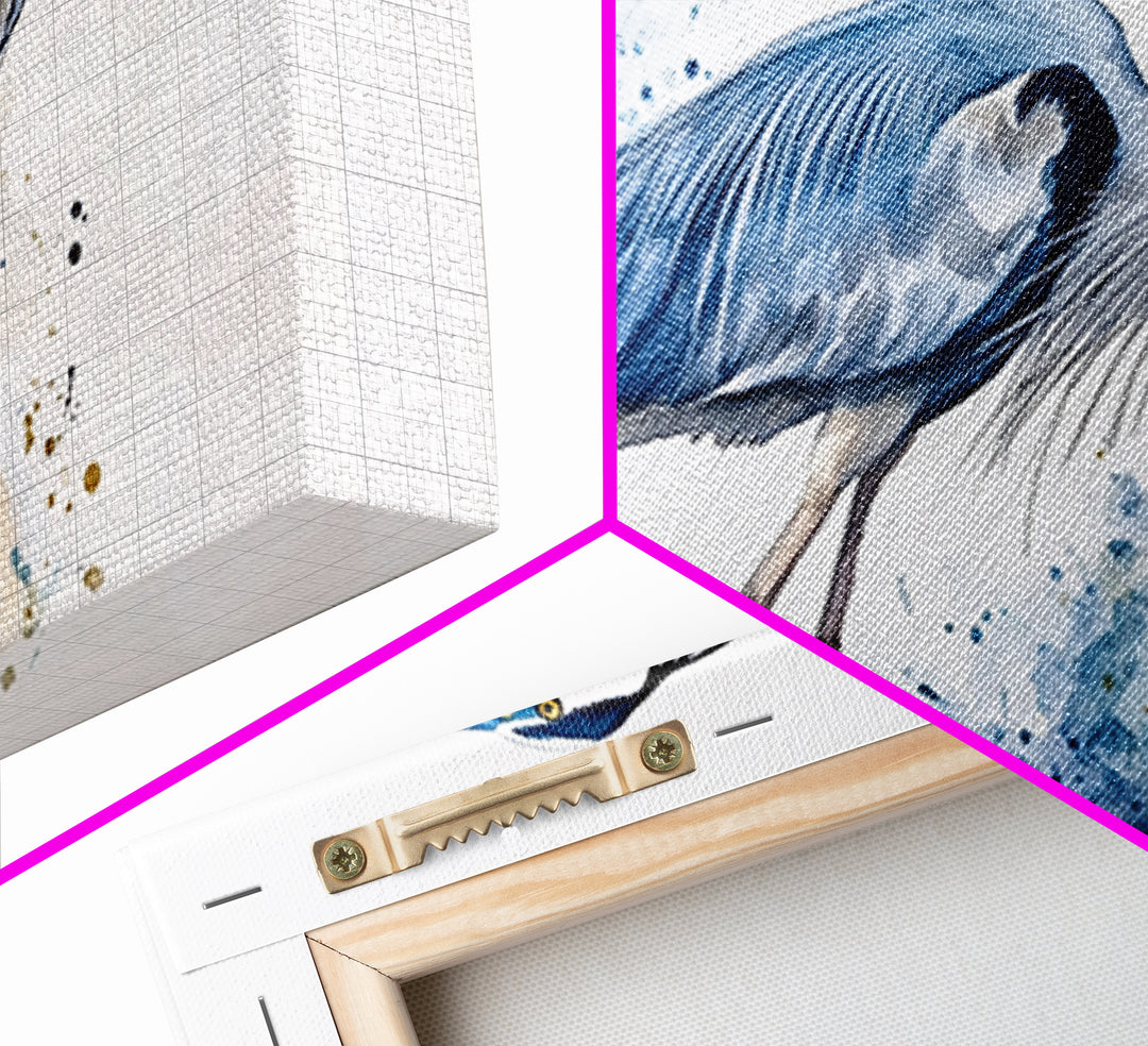 Blue Heron Watercolor Canvas Print, Elegant Coastal Bird Wall Art, Nautical Wildlife Decor, Beach House Living Room Art Print