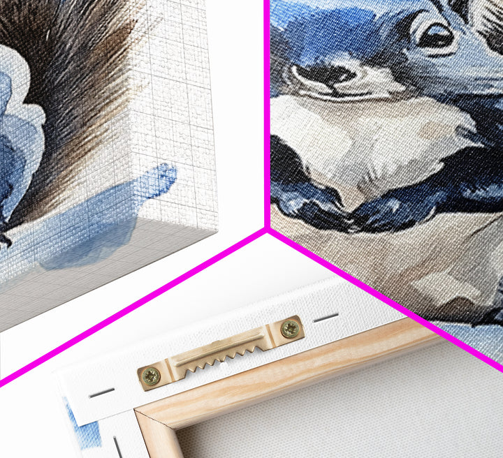 Blue Watercolor Squirrel Wall Art, Cute Woodland Animal Print, Nursery Decor, Kids Room Art, Whimsical Wildlife Poster Gift