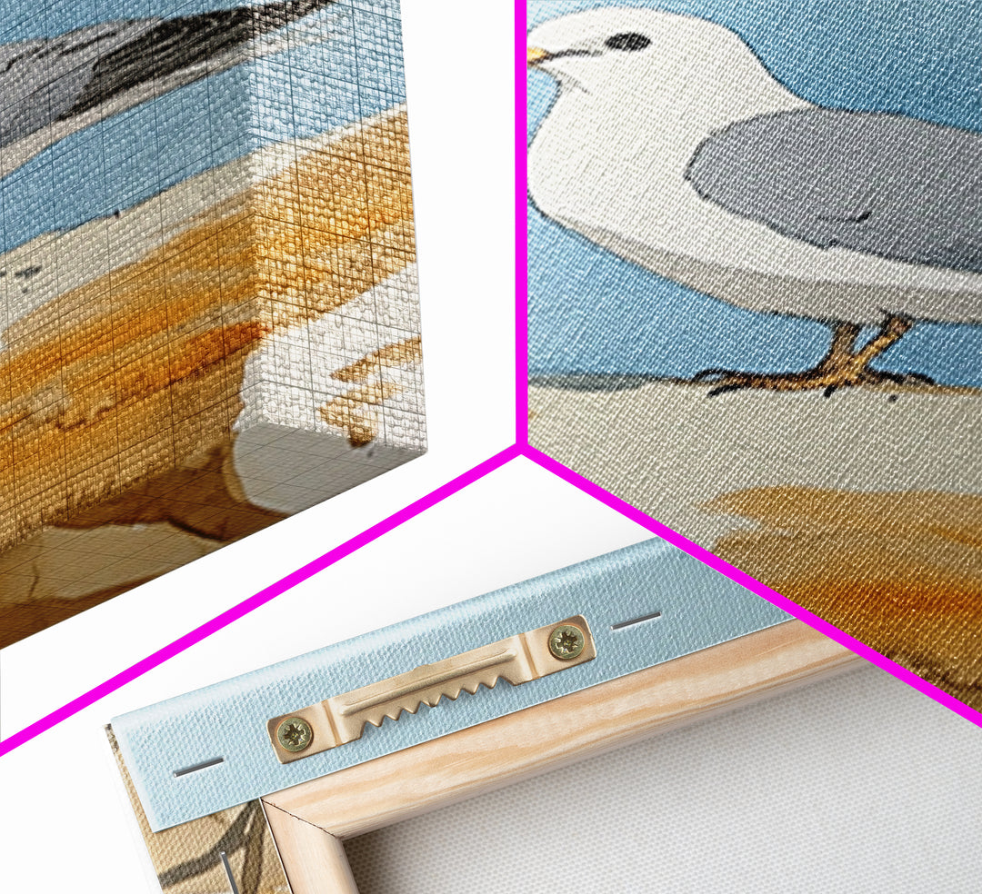 Coastal Seagull On Sunlit Rock Wall Art, Beach House Decor, Living Room Decor, Ocean Bird Art Print, Nautical Framed Canvas Print
