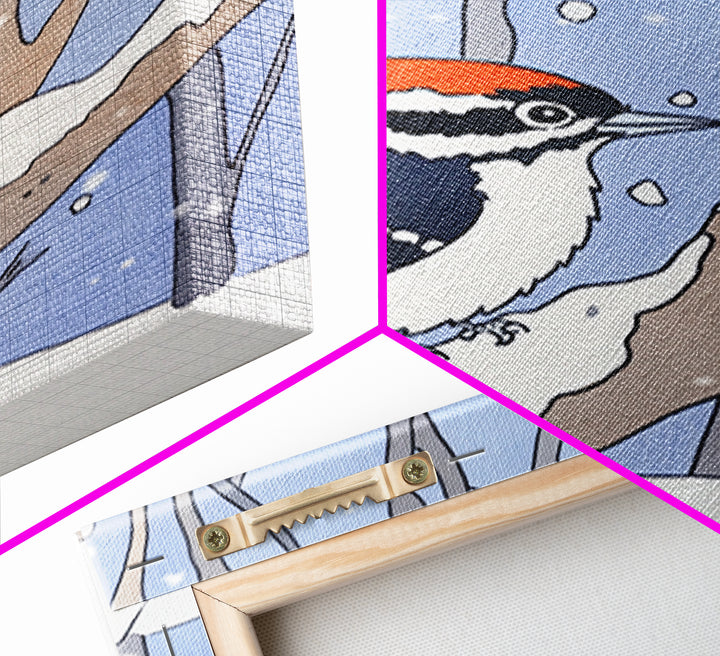 Red Capped Woodpecker In Snowy Winter Forest Wall Art, Woodland Bird Print, Nursery Decor, Rustic Cabin Decor, Nature Gift