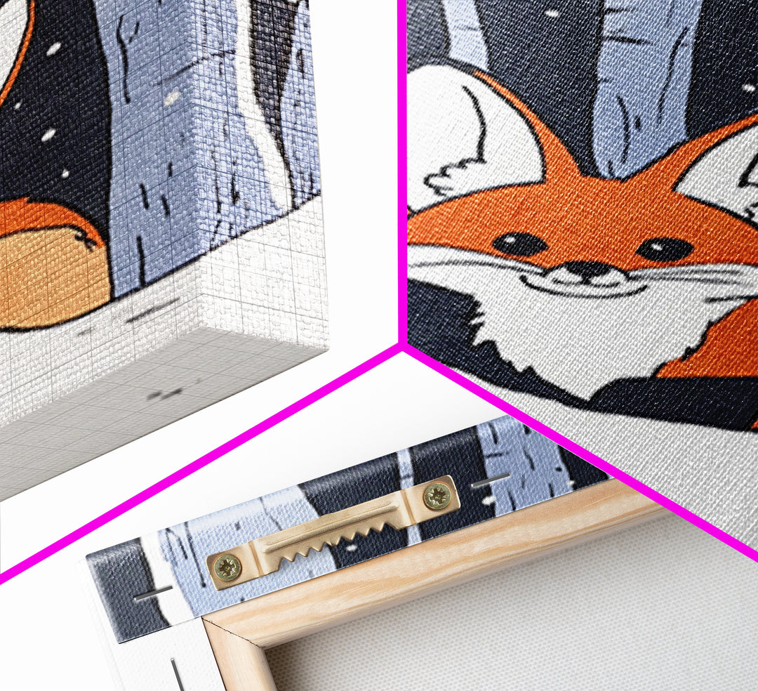 Fox Peeking From Snowy Forest Canvas Print, Woodland Animal Wall Art, Whimsical Nursery Decor, Winter Cabin Decor, Fox Art