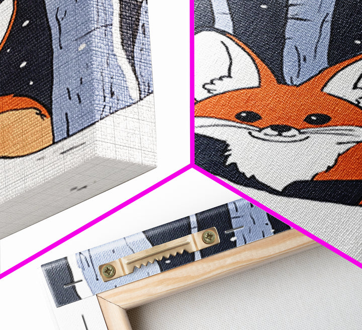 Fox Peeking From Snowy Forest Canvas Print, Woodland Animal Wall Art, Whimsical Nursery Decor, Winter Cabin Decor, Fox Art