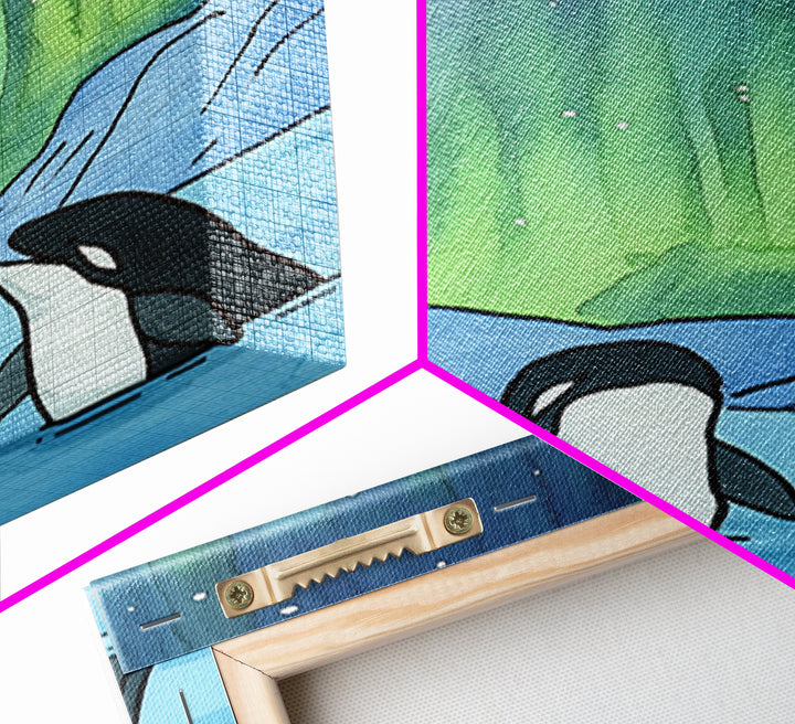 Orca Whales Under Northern Lights Wall Art, Arctic Ocean Print, Marine Life Decor, Coastal Nursery Art, Whale Lover Gift