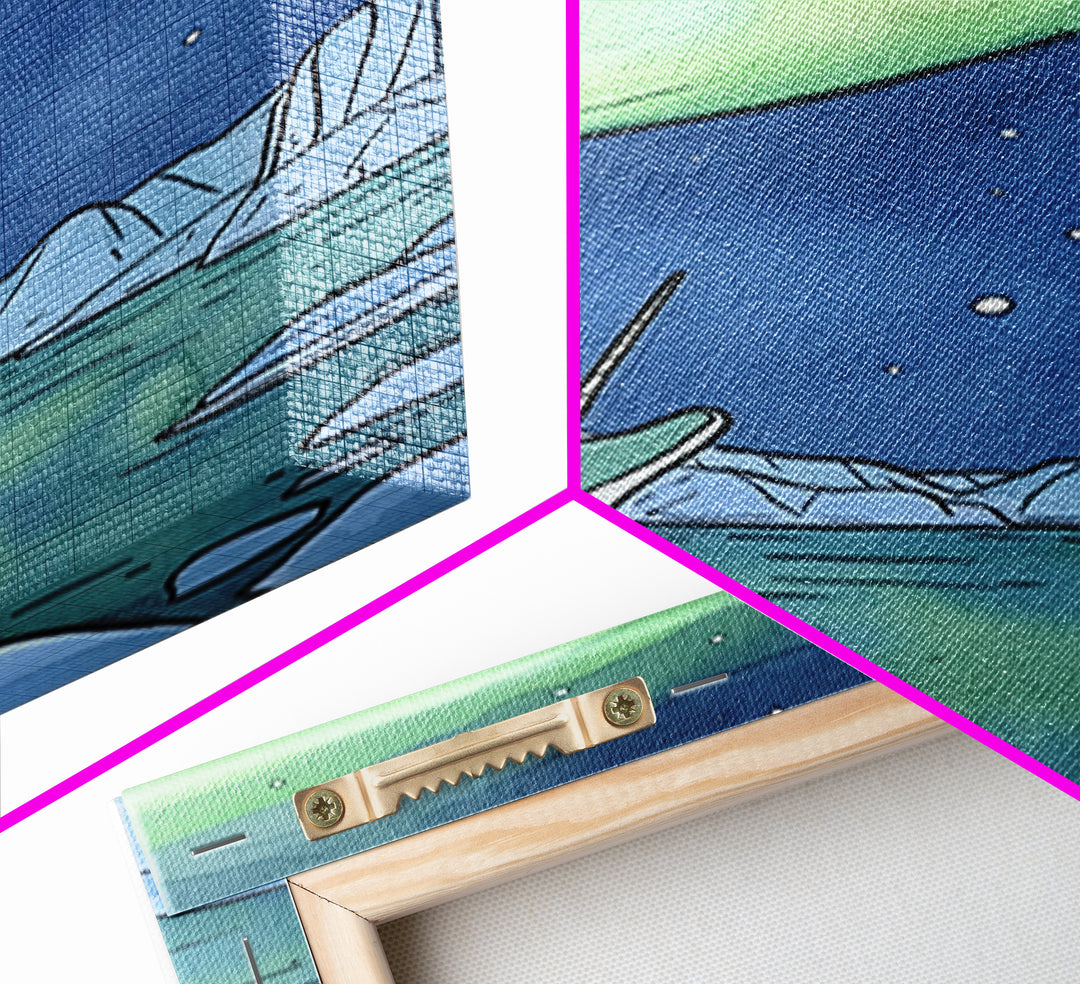 Whimsical Narwhal Under Northern Lights Canvas Print, Arctic Ocean Animal Wall Art, Nursery Decor And Kids Room Gift For Her