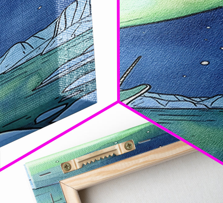 Whimsical Narwhal Under Northern Lights Canvas Print, Arctic Ocean Animal Wall Art, Nursery Decor And Kids Room Gift For Her