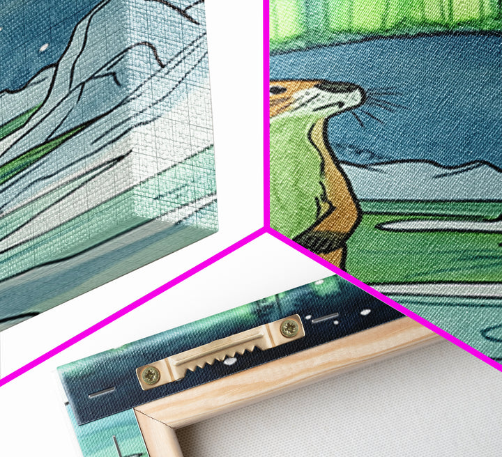 Curious Otter Under Green Aurora Wall Art, Arctic Animal Print, Northern Lights Decor, Whimsical Nursery And Kids Room Art