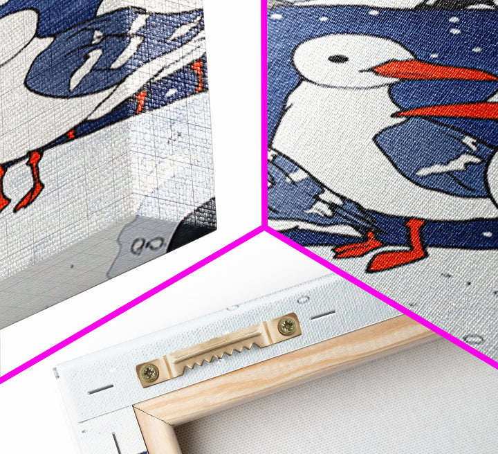 Arctic Seabirds On Snowy Shore Wall Art, Coastal Bird Print, Ocean Nursery Decor, Winter Wildlife Canvas Print Gift For Kids Room