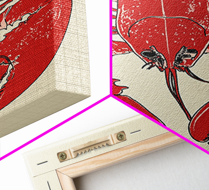 Bold Red Lobster Illustration Canvas Print, Seafood Kitchen Wall Art, Coastal Home Decor, Nautical Dining Room Print Gift