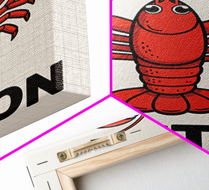 Red Lobster Boston Canvas Print, Coastal Kitchen Wall Art, Nautical Seafood Poster, New England Beach House Decor Art Gift