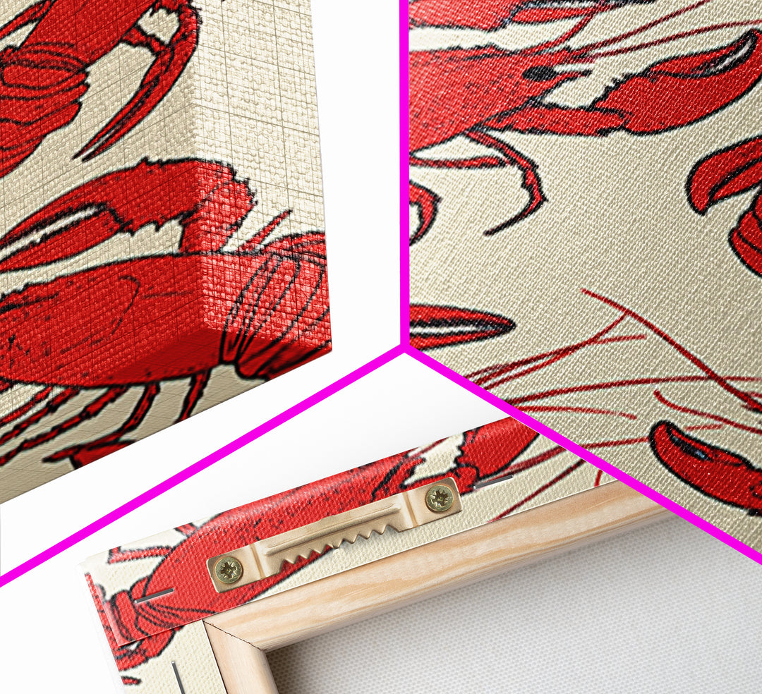 Close Up Red Lobsters Wall Art, Coastal Kitchen Decor, Seafood Print, Nautical Wall Decor, Beach House Dining Room Gift Idea