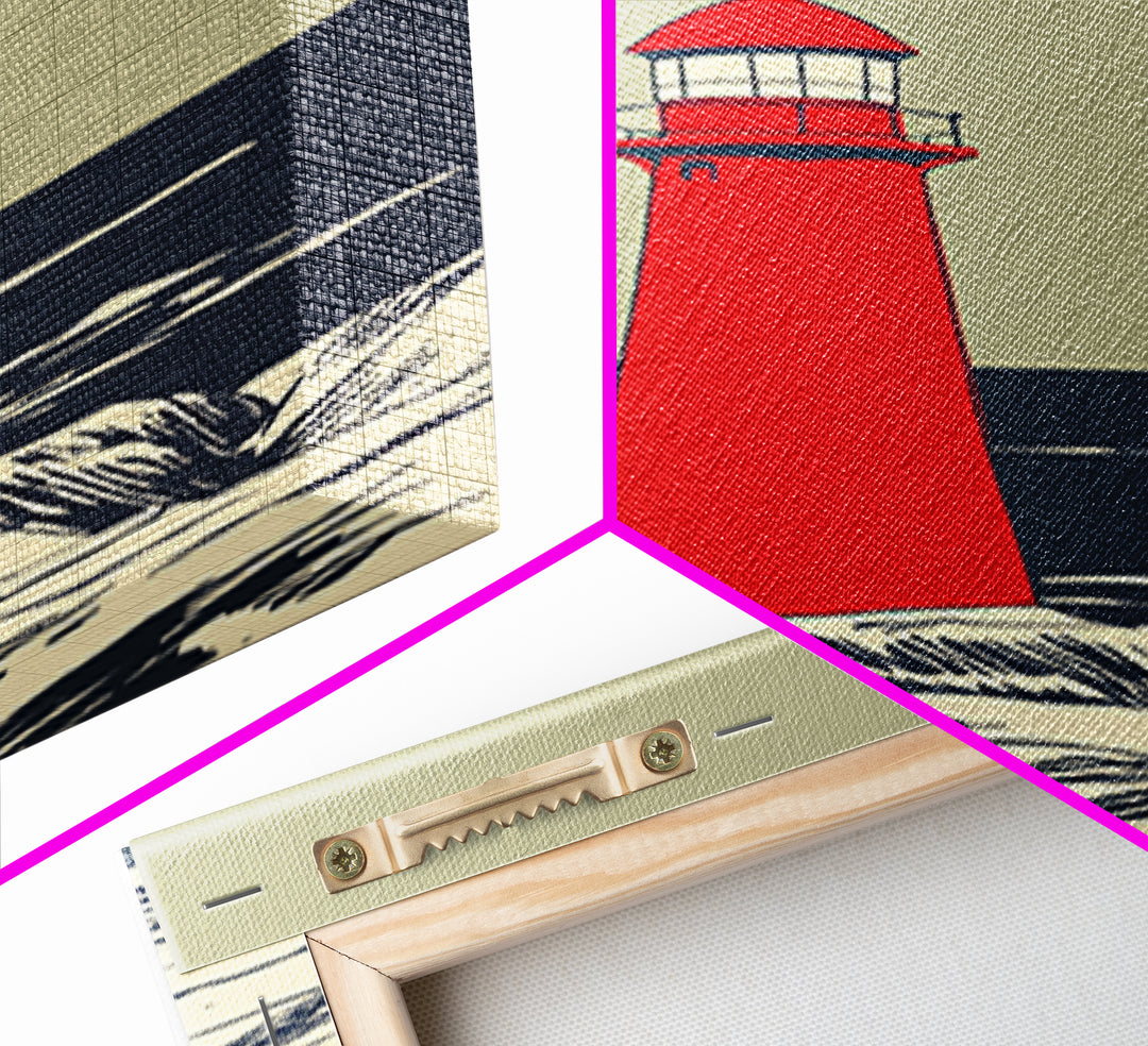 Red Lighthouse By Dark Sea Canvas Print, Nautical Wall Art, Coastal Beach House Decor, Ocean Poster For Living Room Home Decor